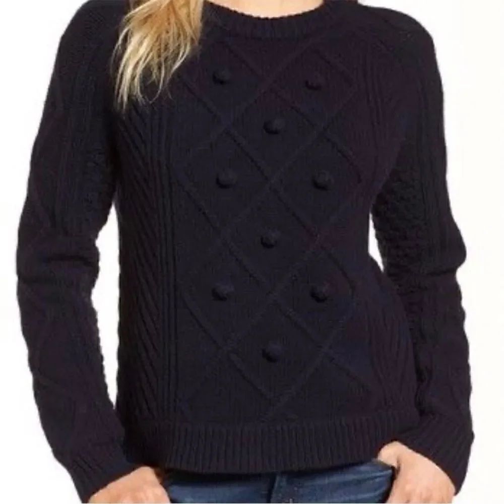 J.Crew Pom Pom cable merino wool sweater